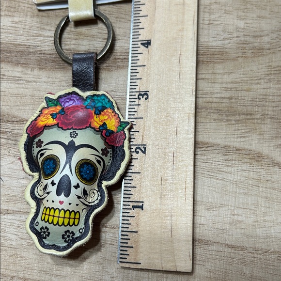 Leather Sugar Skull Key Chain NWT Mexican Day of the Dead - Picture 5 of 8